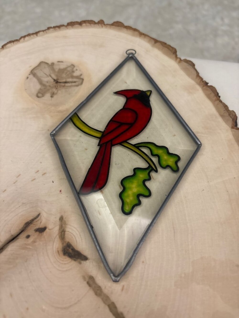 Stained Glass Cardinal Suncatcher Red Bird Window Hanging Ornament Handmade